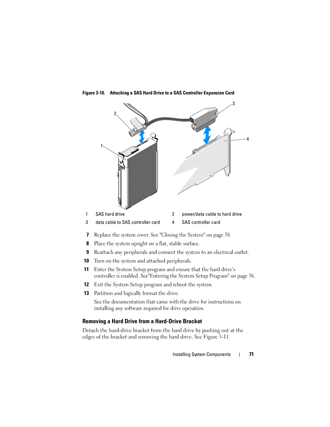 Dell T110 owner manual Removing a Hard Drive from a Hard-Drive Bracket, SAS controller card 