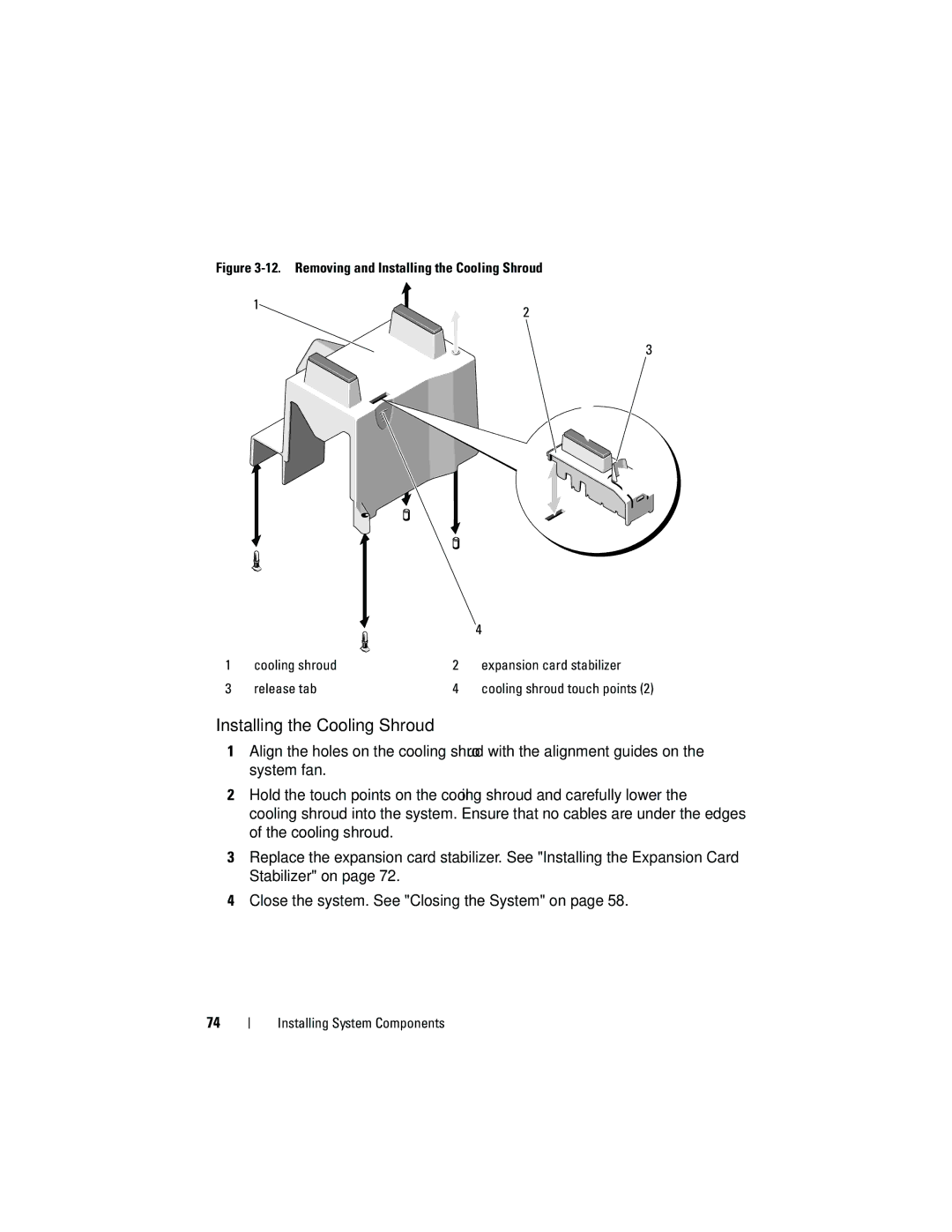 Dell T110 owner manual Installing the Cooling Shroud 