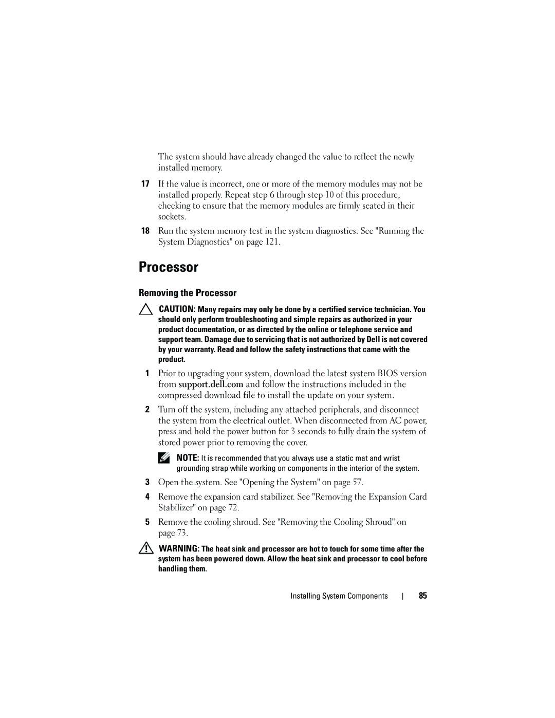 Dell T110 owner manual Removing the Processor 