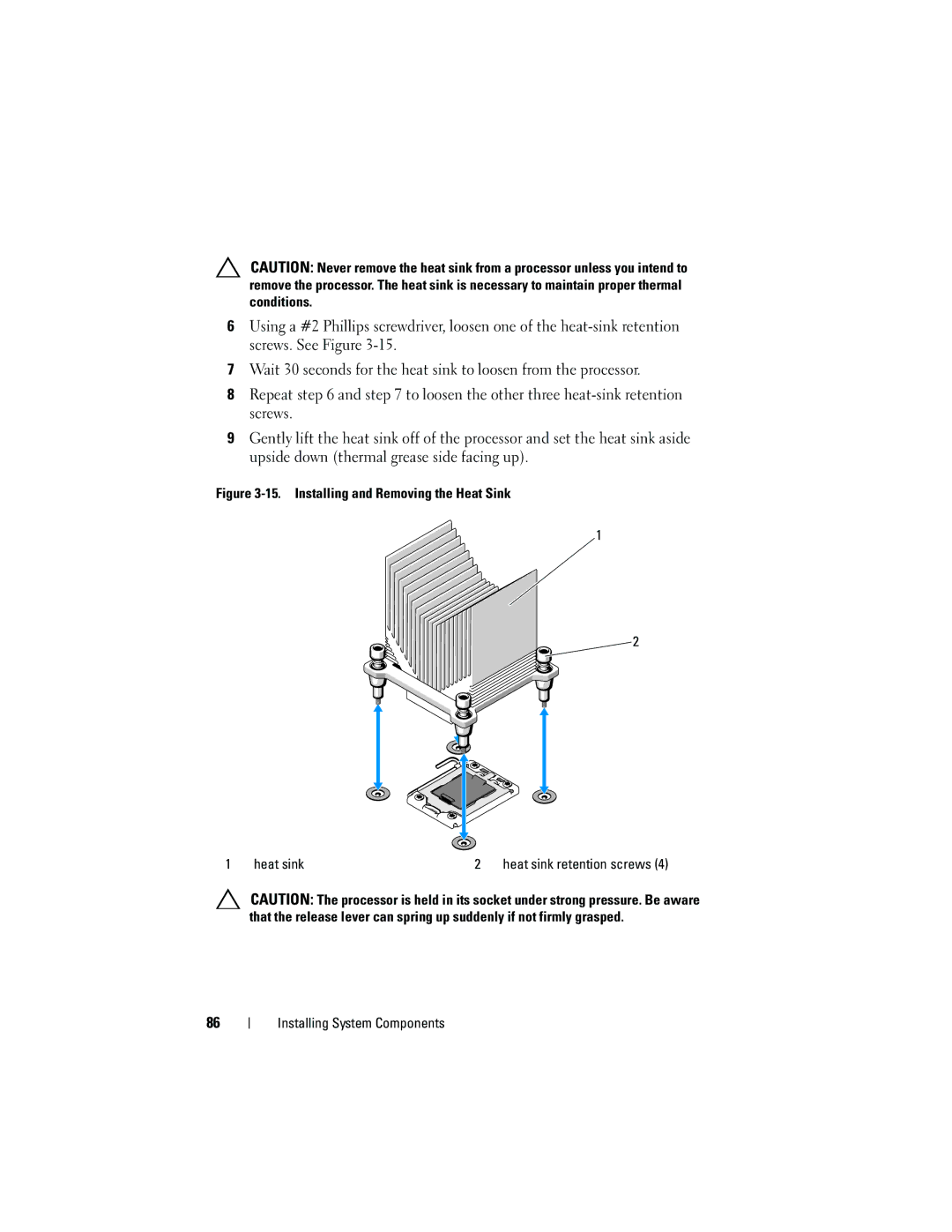 Dell T110 owner manual Installing and Removing the Heat Sink Heat sink 