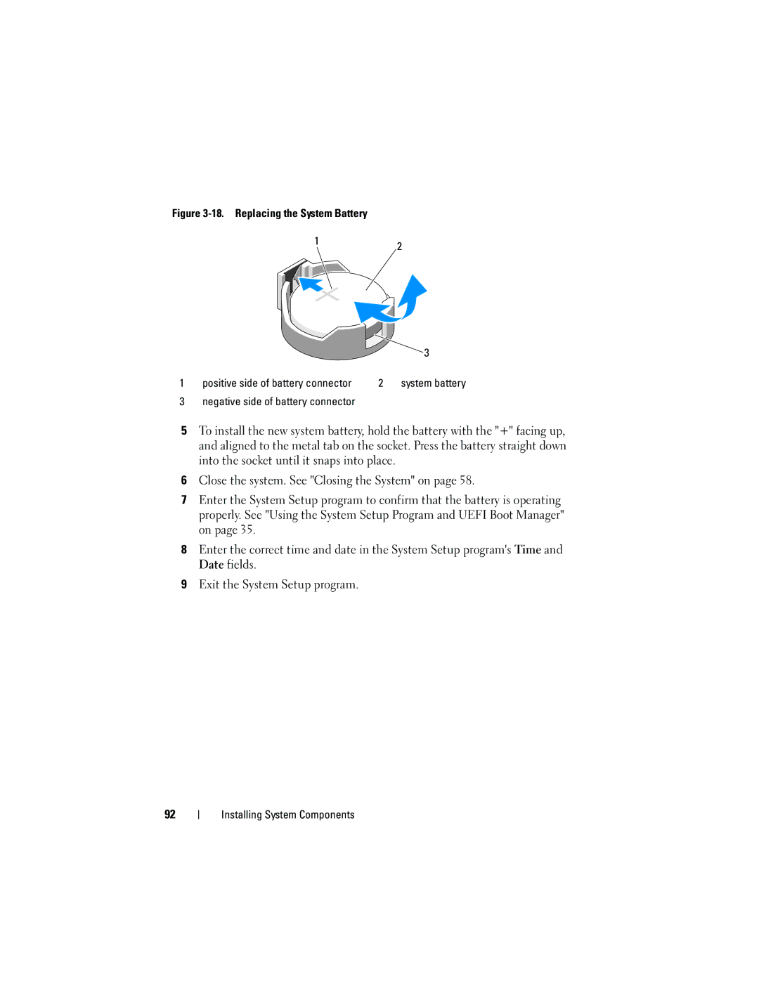 Dell T110 owner manual Replacing the System Battery, System battery 