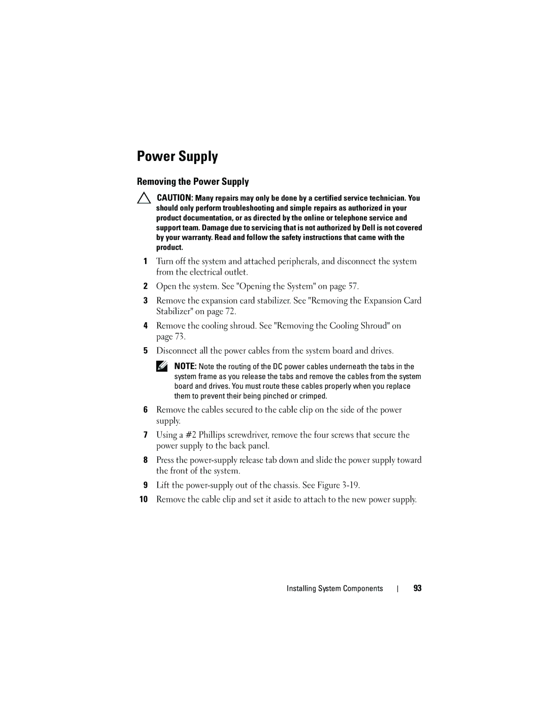 Dell T110 owner manual Removing the Power Supply 