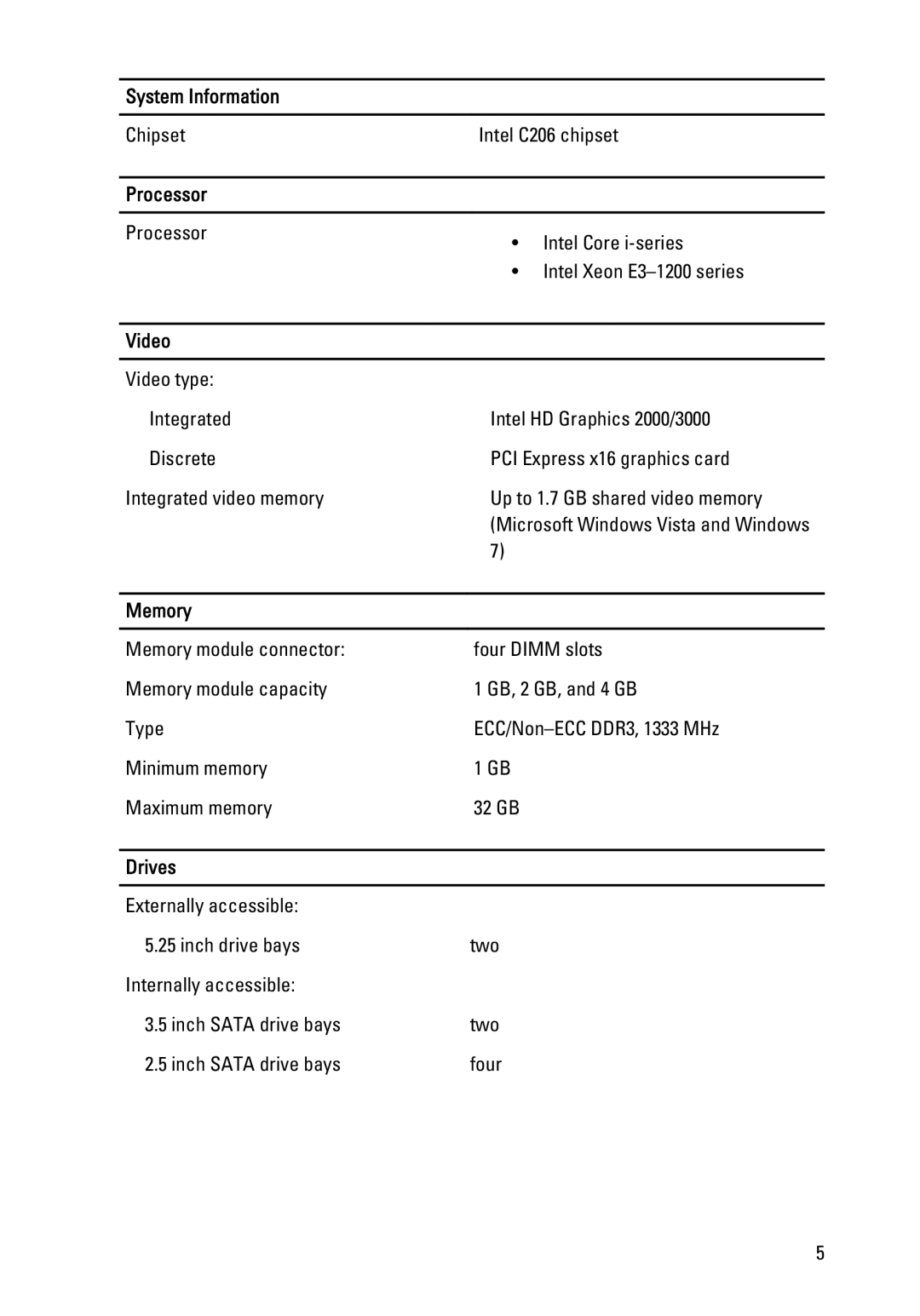 Dell T1600 manual System Information, Processor, Video, Memory, Drives 