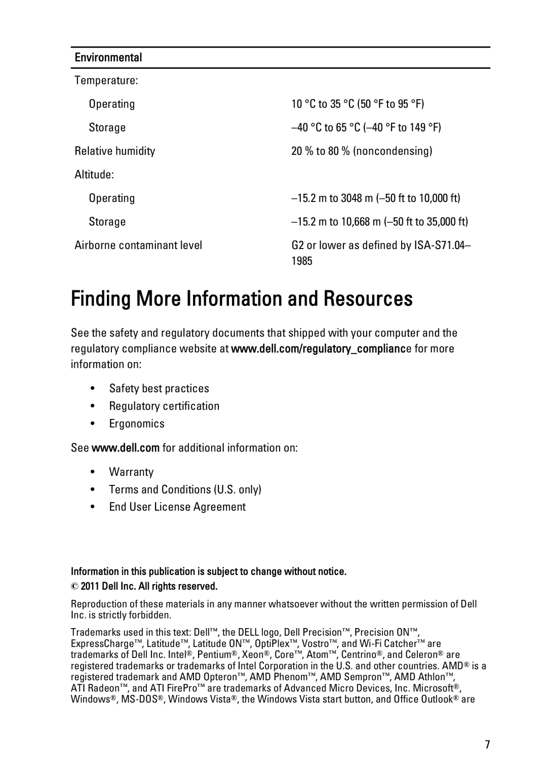 Dell T1600 manual Finding More Information and Resources, Environmental 