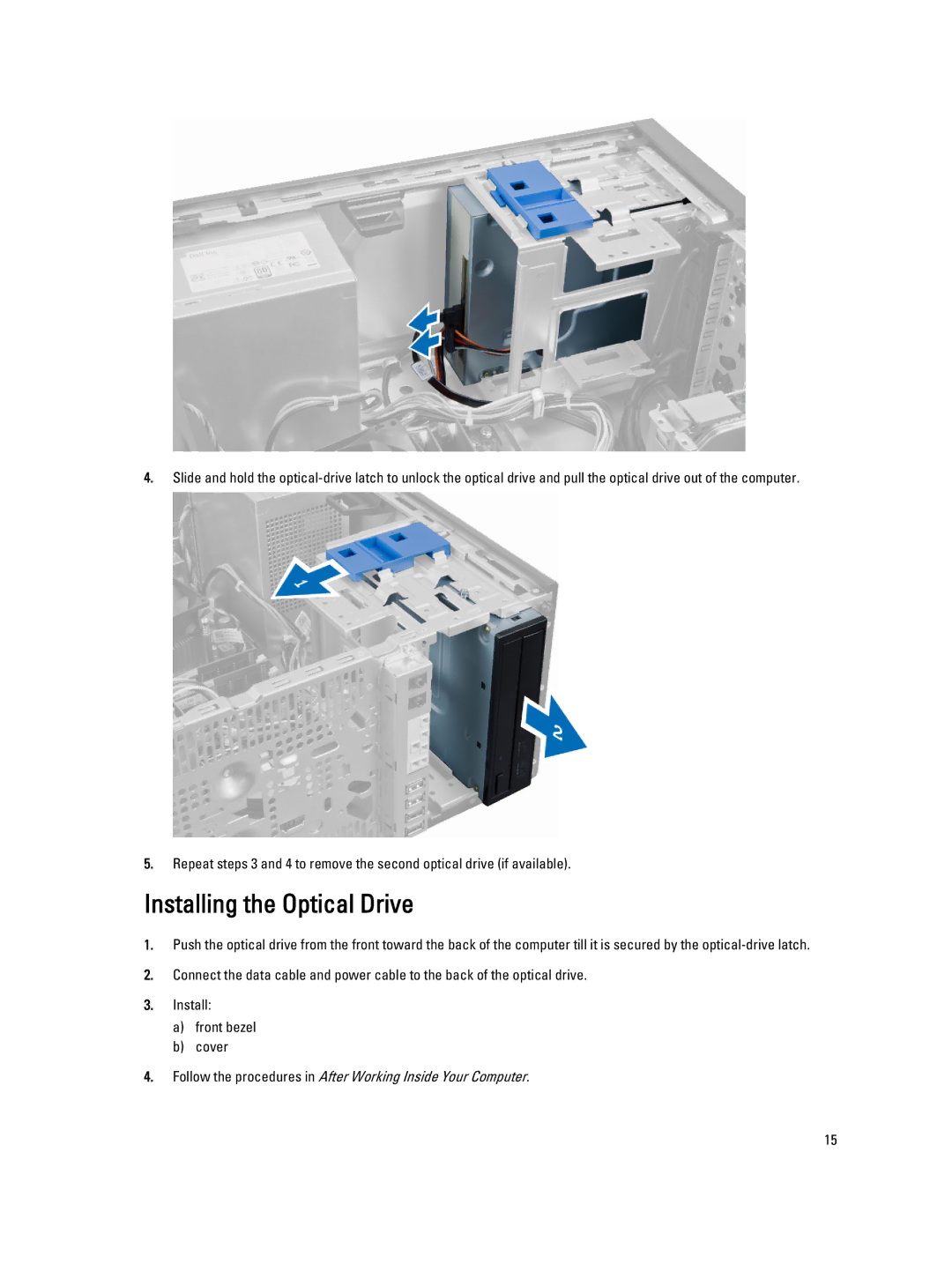 Dell T1700 owner manual Installing the Optical Drive 