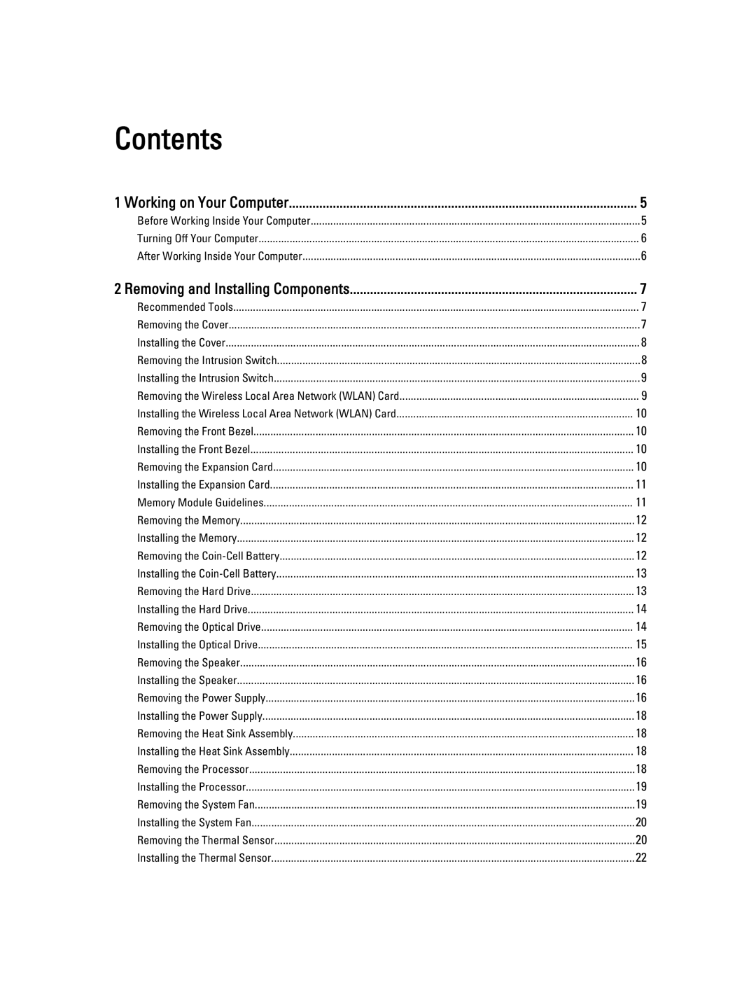 Dell T1700 owner manual Contents 