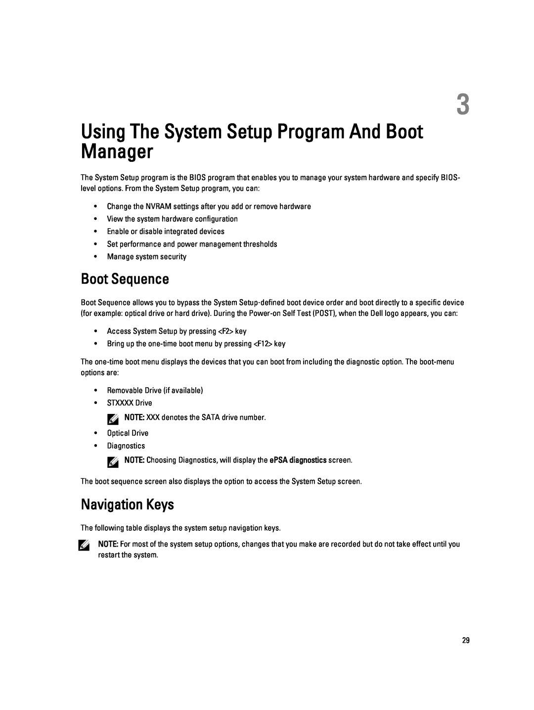 Dell T1700 owner manual Using The System Setup Program And Boot Manager, Boot Sequence, Navigation Keys 