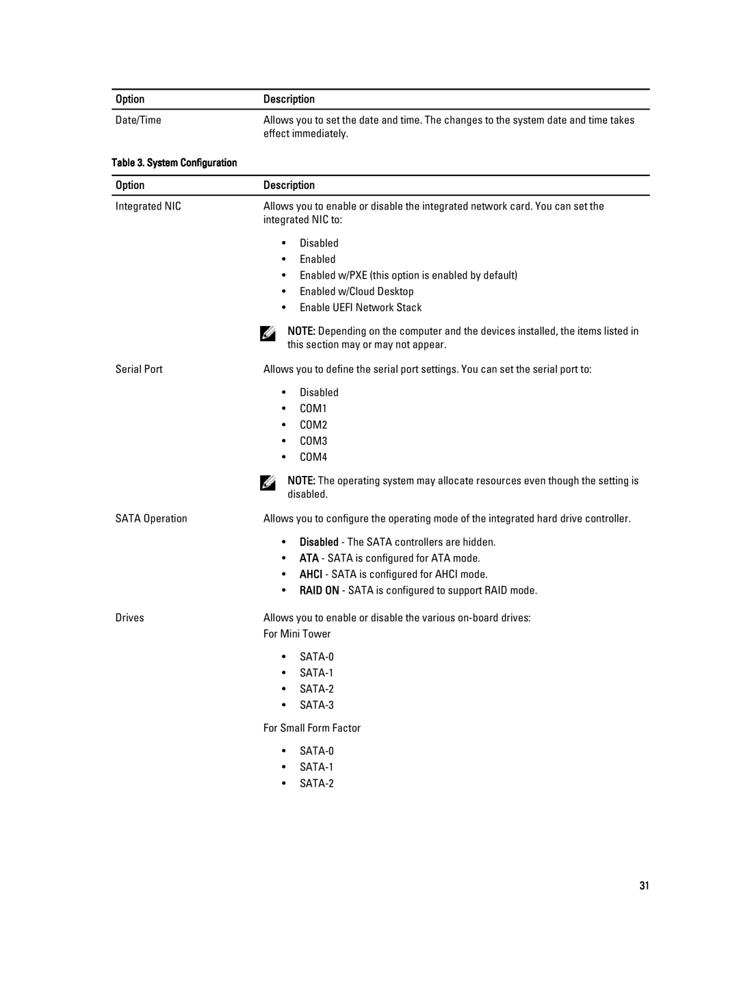 Dell T1700 owner manual Date/Time 