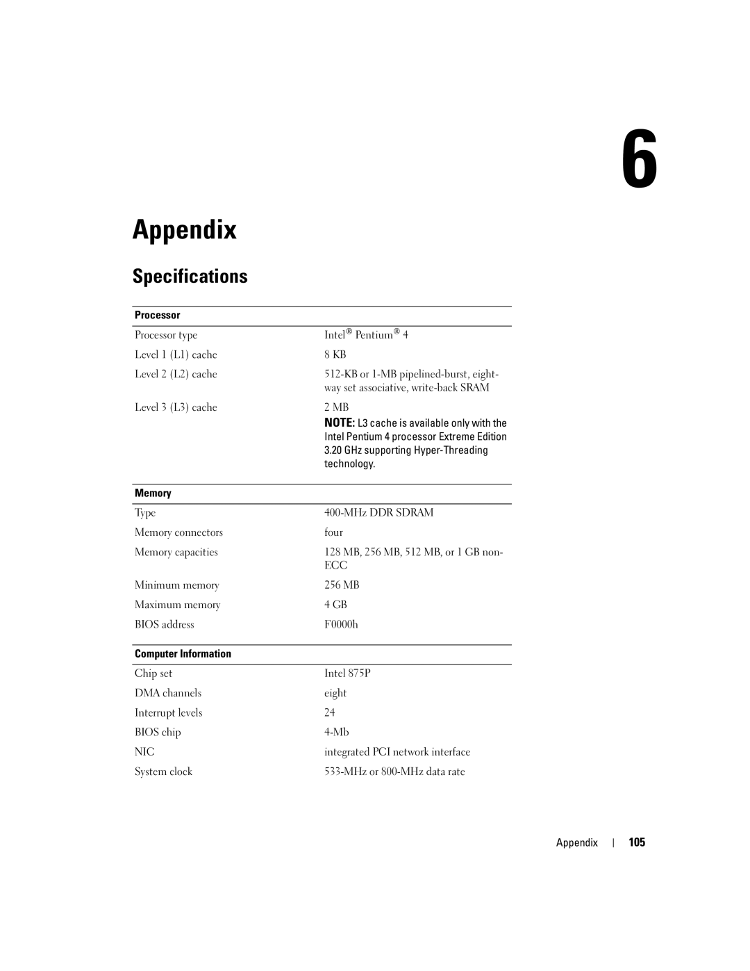 Dell T2310 manual Specifications, 105 