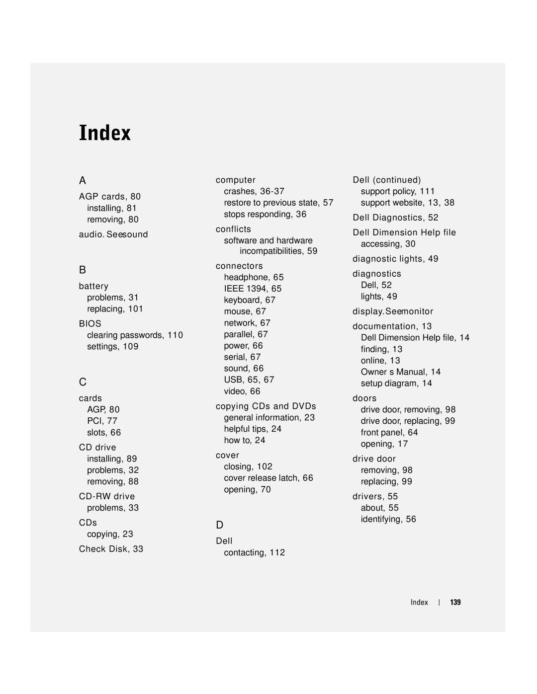 Dell T2310 manual Index 139 