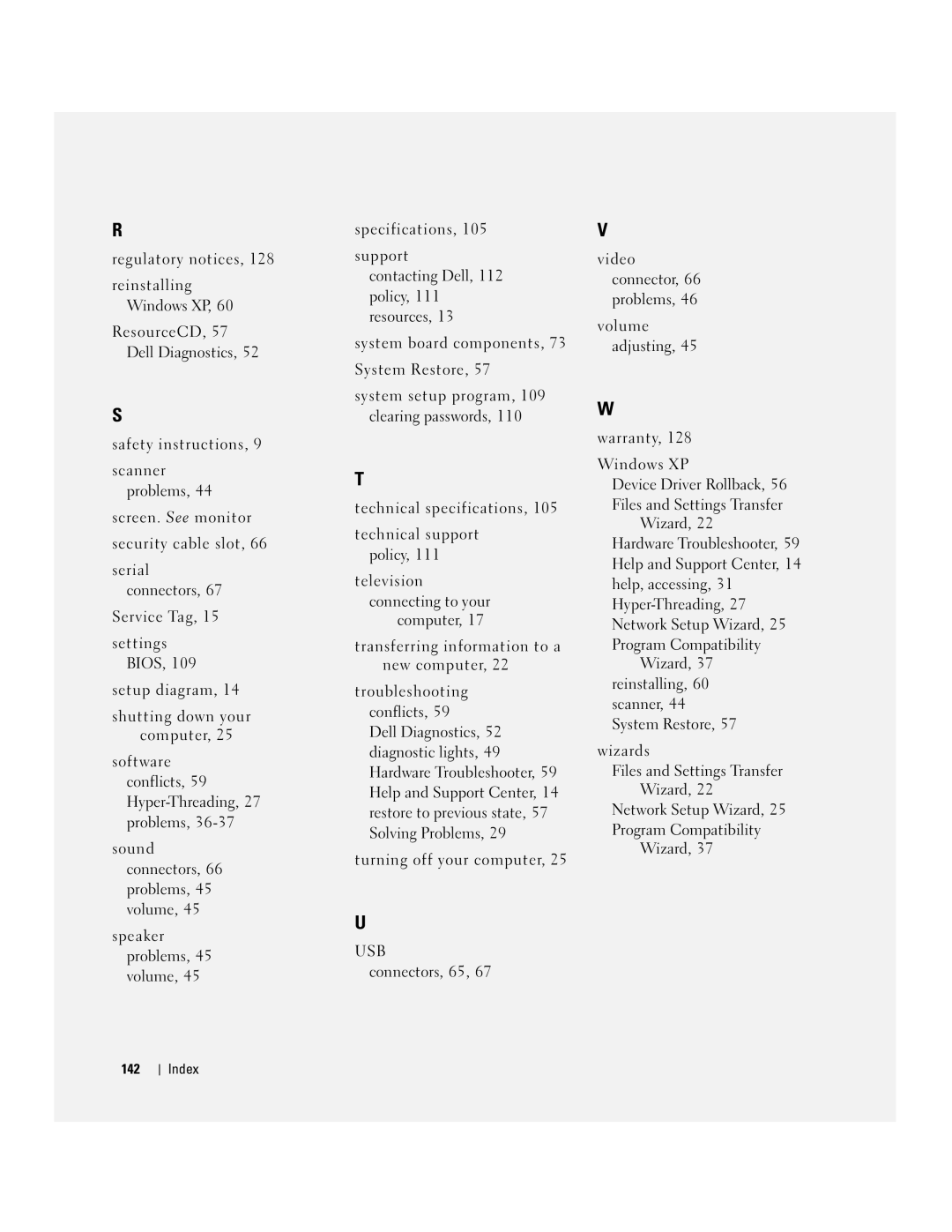 Dell T2310 manual Wizard, 37 reinstalling, 60 scanner, 44 System Restore, Index 