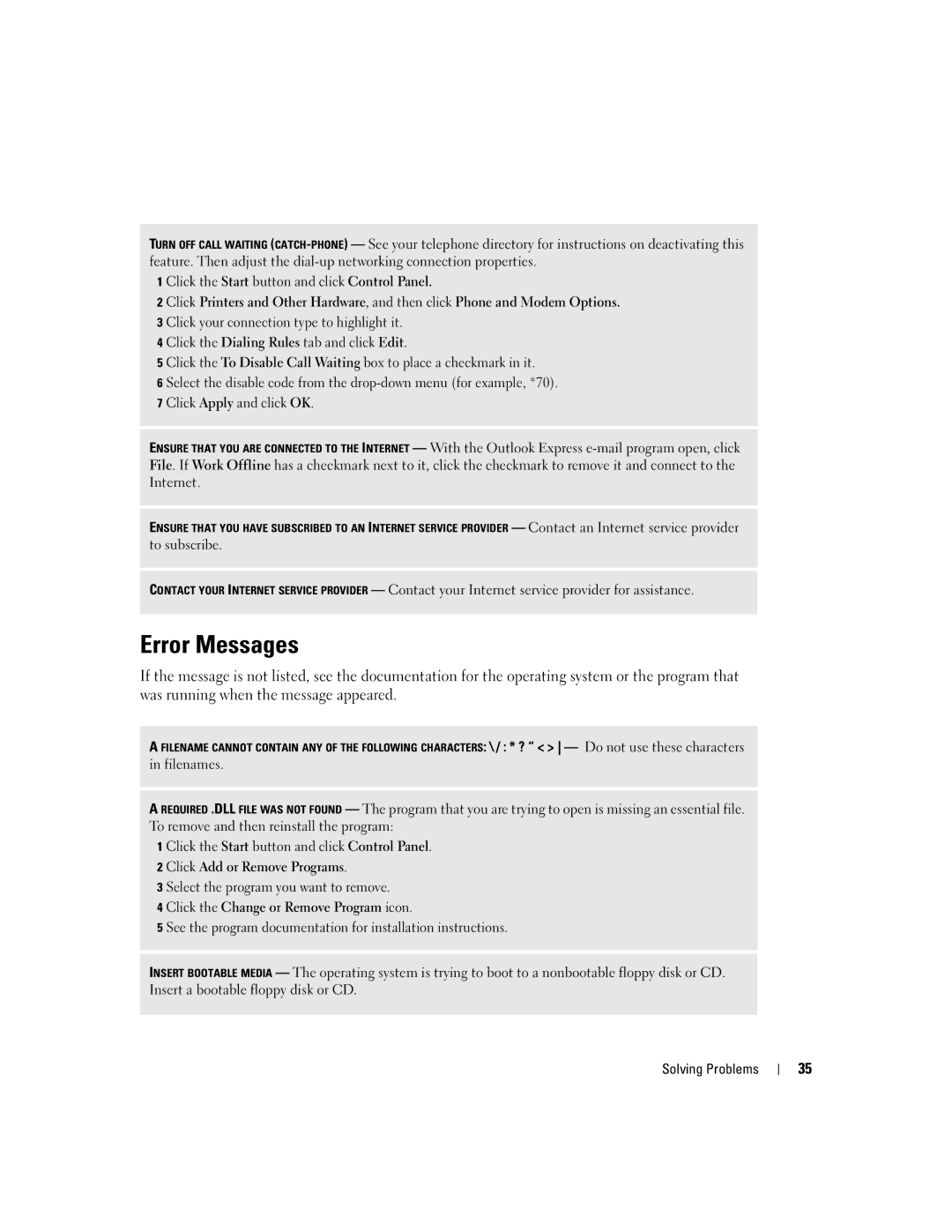 Dell T2310 manual Error Messages, Click Add or Remove Programs, Click the Change or Remove Program icon 