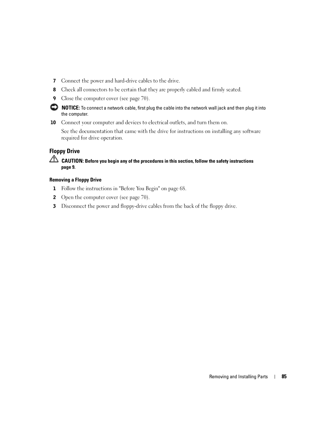 Dell T2310 manual Removing a Floppy Drive 