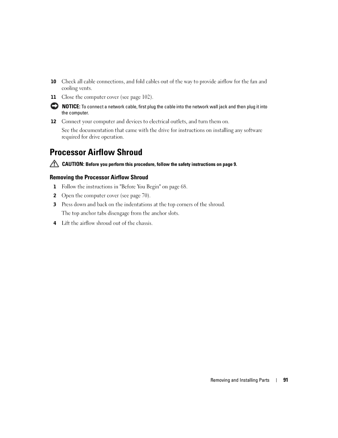 Dell T2310 manual Removing the Processor Airflow Shroud 