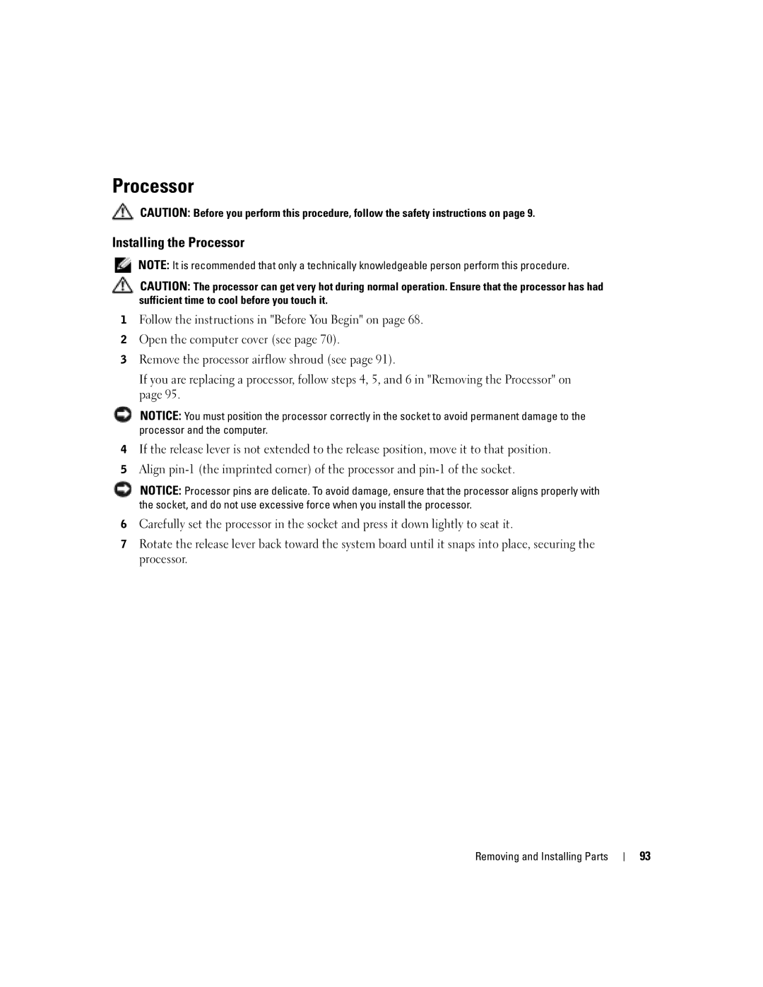 Dell T2310 manual Installing the Processor 