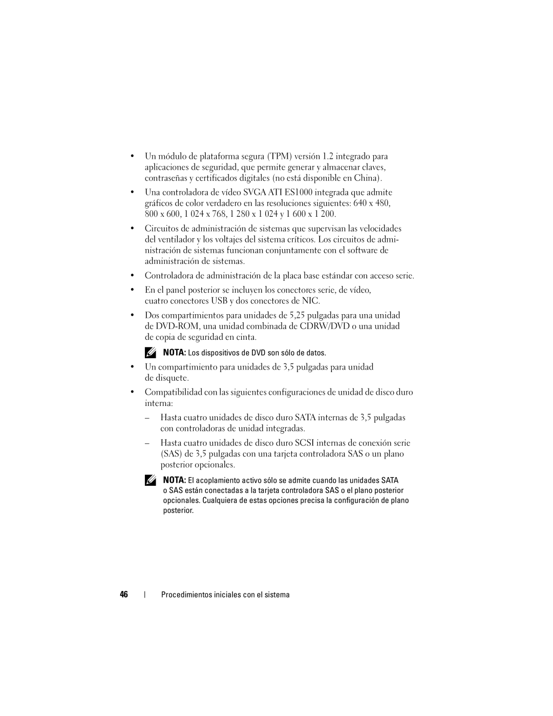 Dell T300 manual Nota Los dispositivos de DVD son sólo de datos 