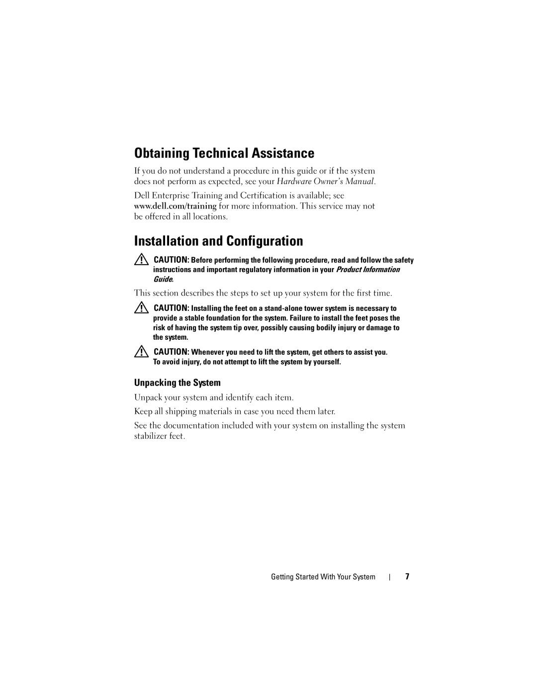 Dell T300 manual Unpacking the System 