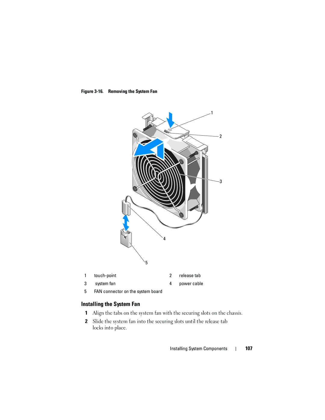 Dell T310 owner manual Installing the System Fan, 107, System fan 