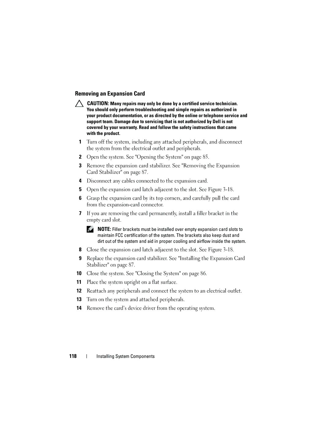 Dell T310 owner manual Removing an Expansion Card 