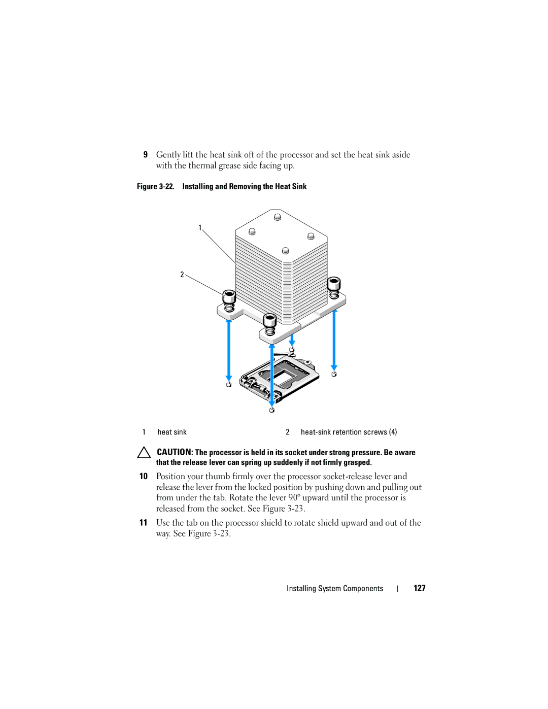 Dell T310 owner manual 127, Installing and Removing the Heat Sink Heat sink 