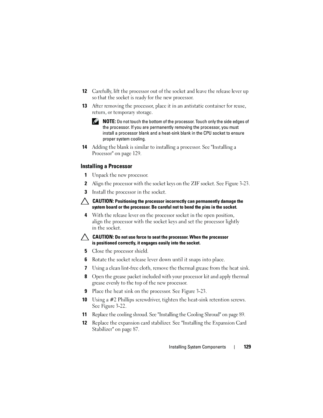 Dell T310 owner manual Installing a Processor, 129 