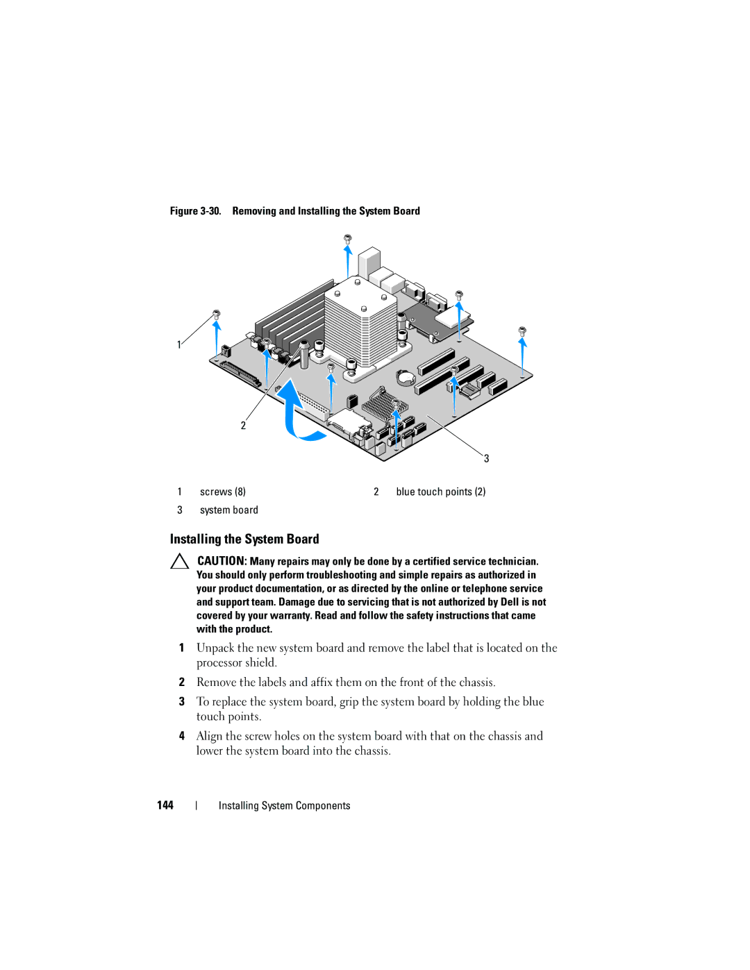 Dell T310 owner manual Installing the System Board, System board 