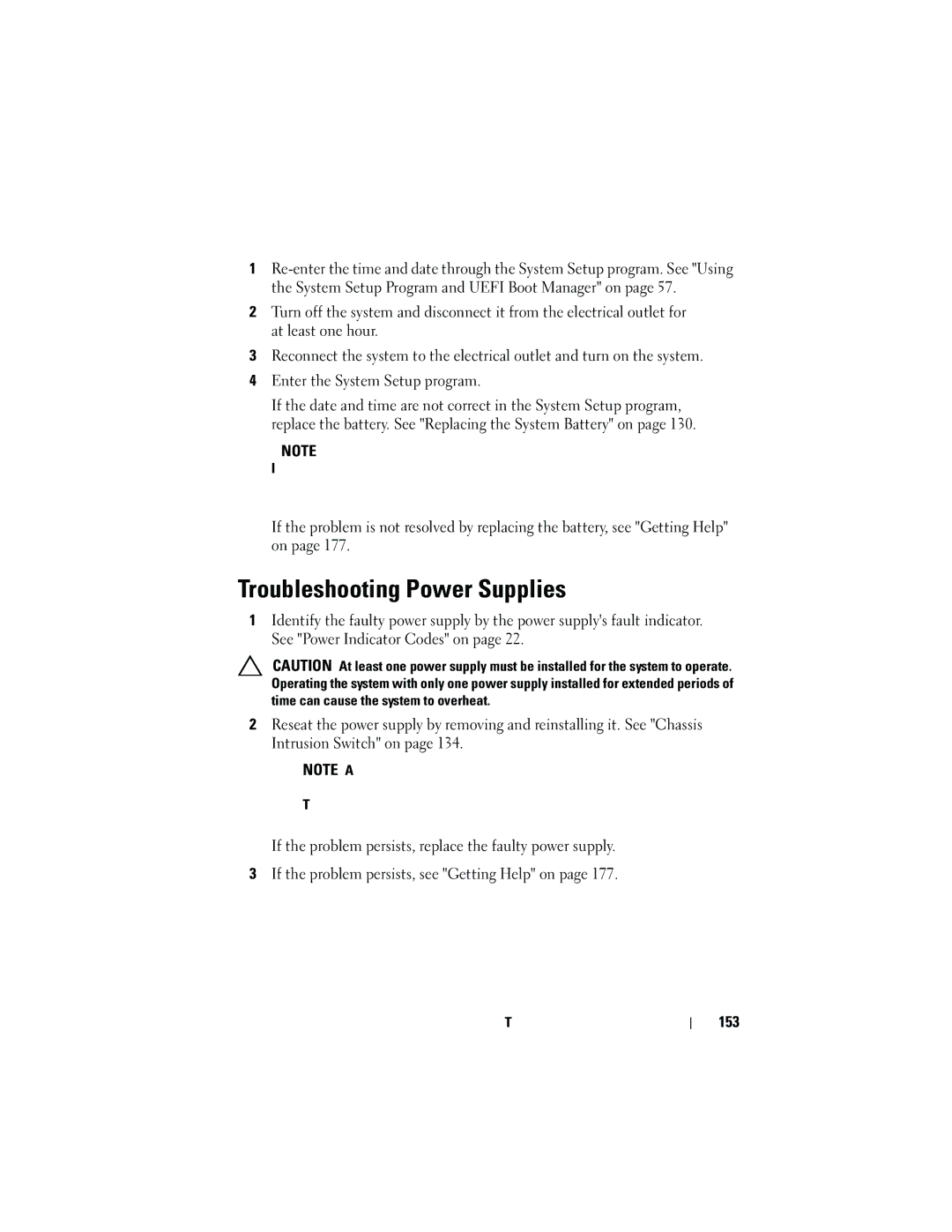 Dell T310 owner manual Troubleshooting Power Supplies, 153 