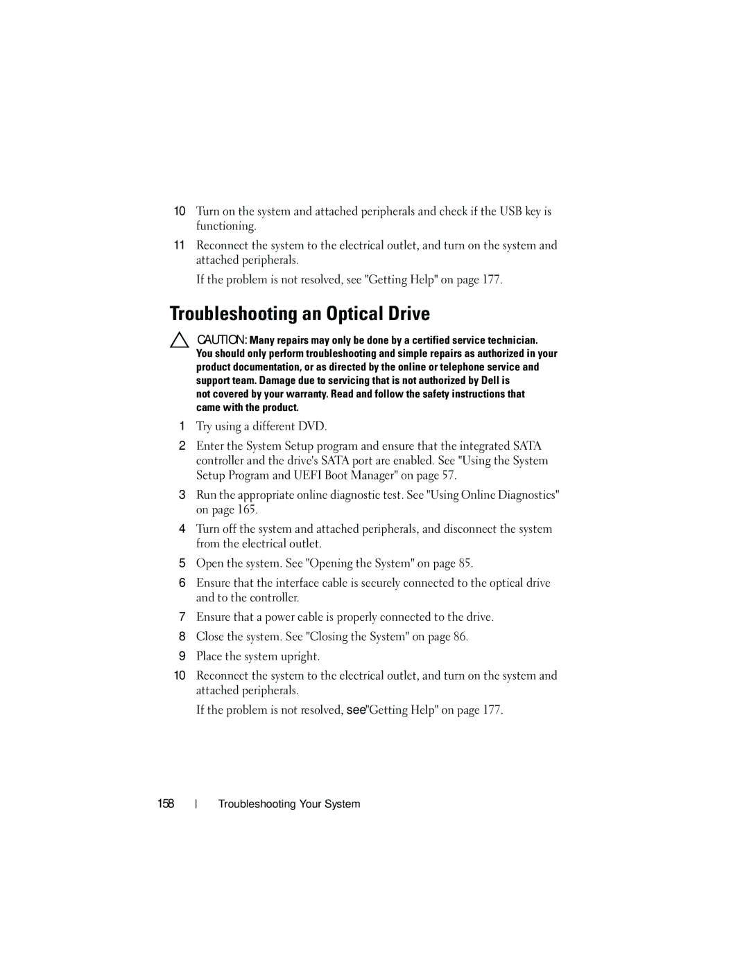 Dell T310 owner manual Troubleshooting an Optical Drive 