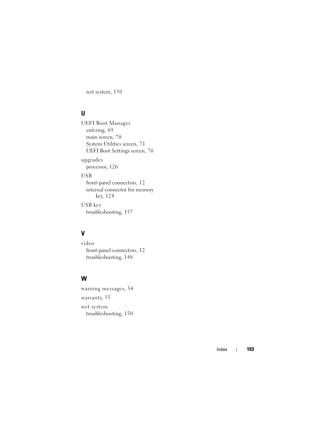 Dell T310 owner manual Wet system Uefi Boot Manager entering, 69 main screen, 193 