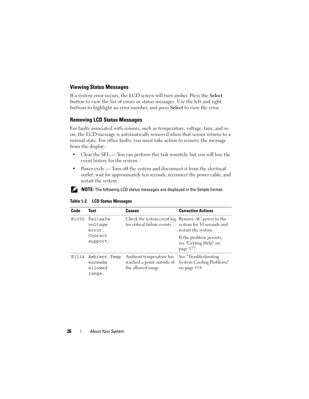 Dell T310 owner manual Viewing Status Messages, Removing LCD Status Messages 