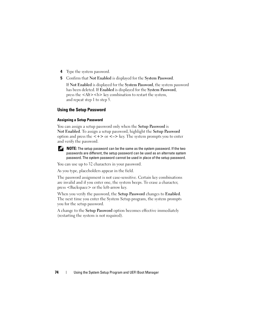 Dell T310 owner manual Using the Setup Password, Repeat to step 