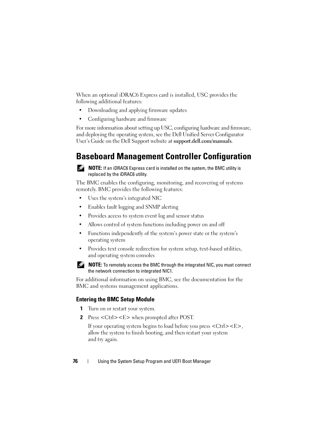 Dell T310 owner manual Baseboard Management Controller Configuration, Entering the BMC Setup Module, Try again 