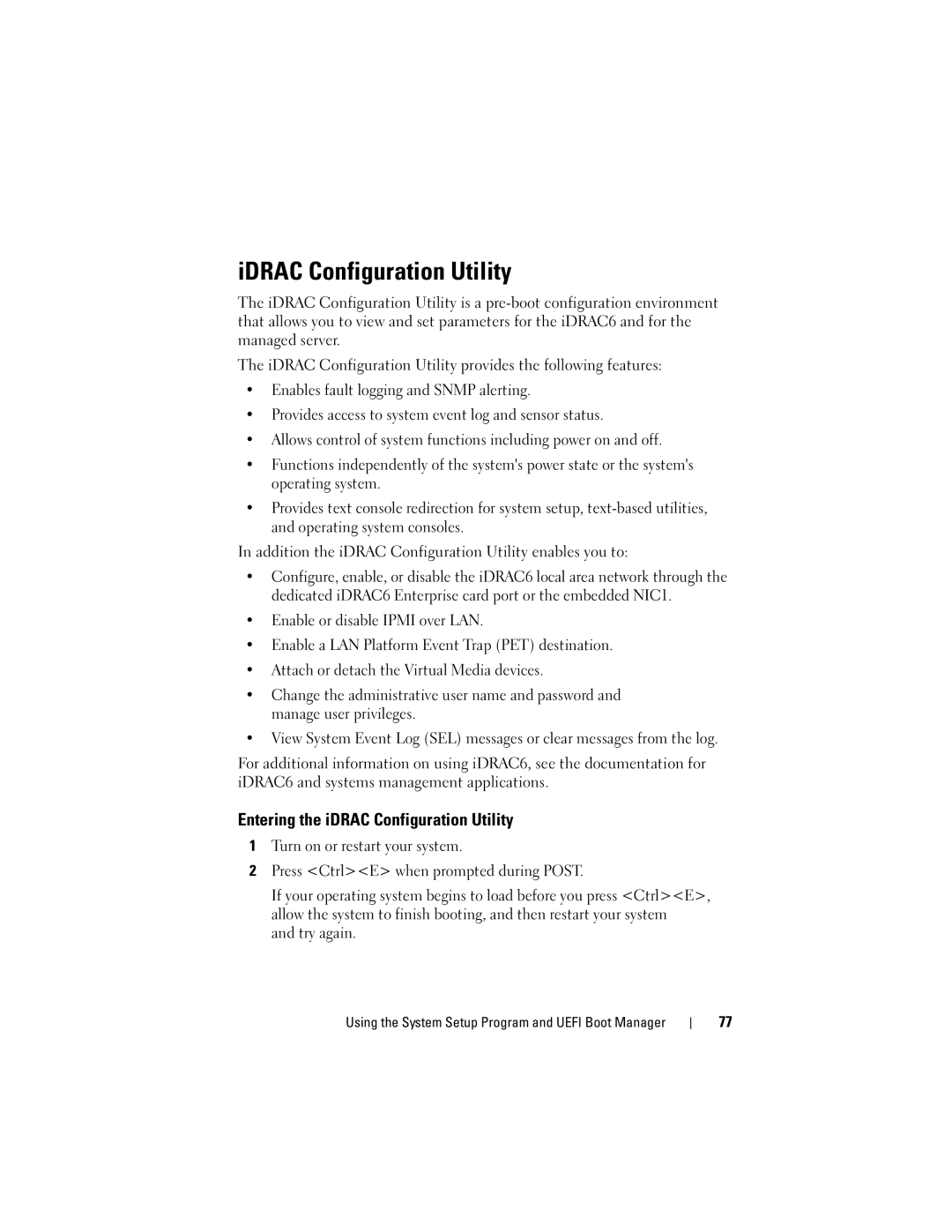 Dell T310 owner manual IDRAC Configuration Utility, Entering the iDRAC Configuration Utility 