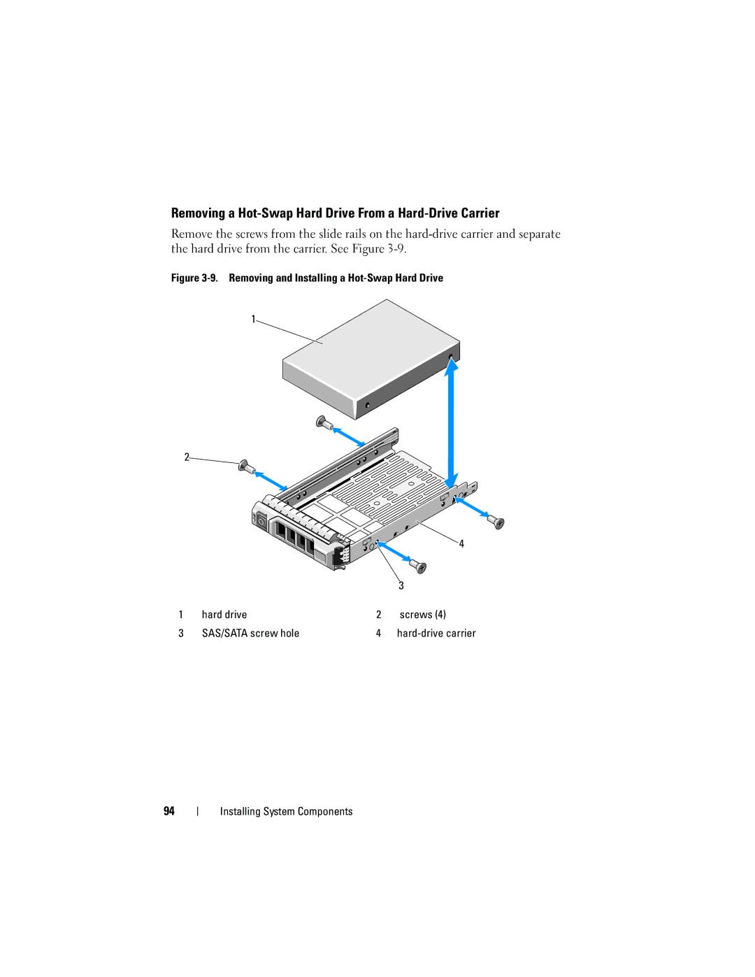 Dell T310 owner manual Removing a Hot-Swap Hard Drive From a Hard-Drive Carrier 