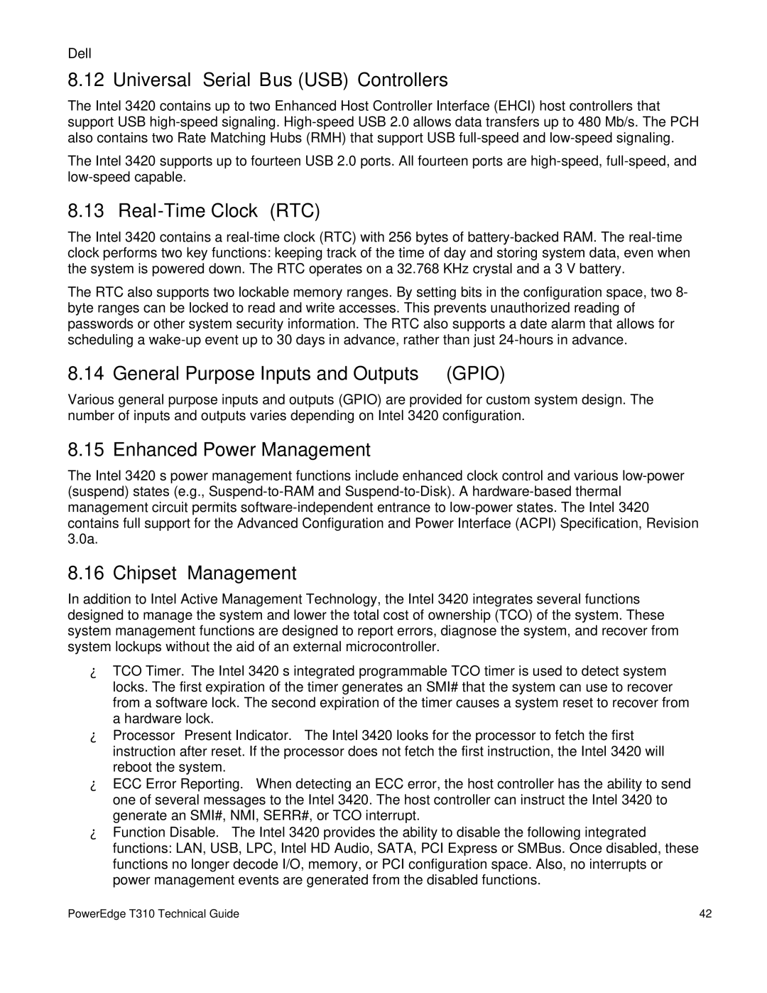 Dell T310 manual Universal Serial Bus USB Controllers, Real-Time Clock RTC, General Purpose Inputs and Outputs Gpio 