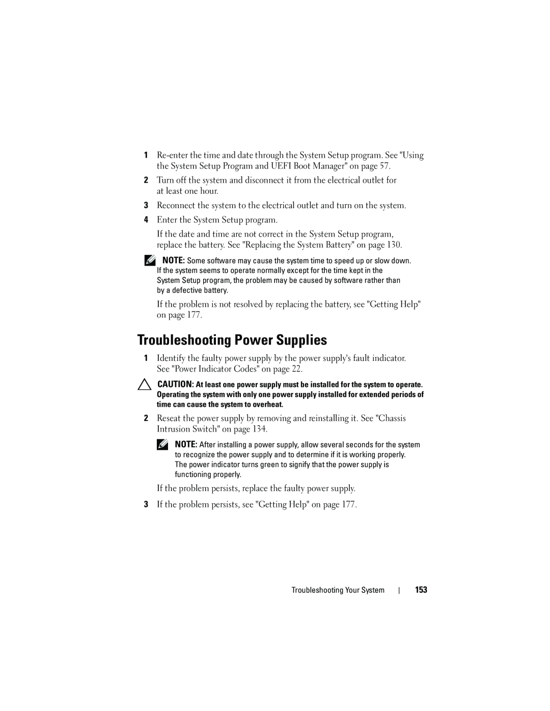 Dell T310 owner manual Troubleshooting Power Supplies 