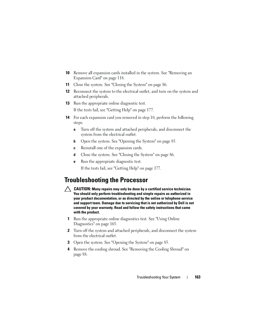 Dell T310 owner manual Troubleshooting the Processor 