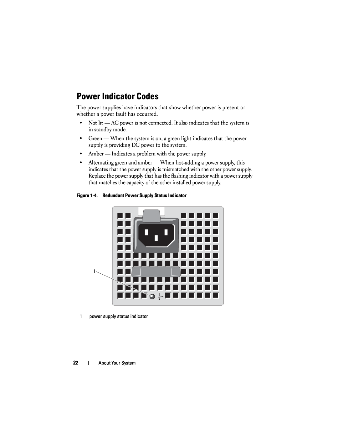 Dell T310 owner manual Power Indicator Codes 