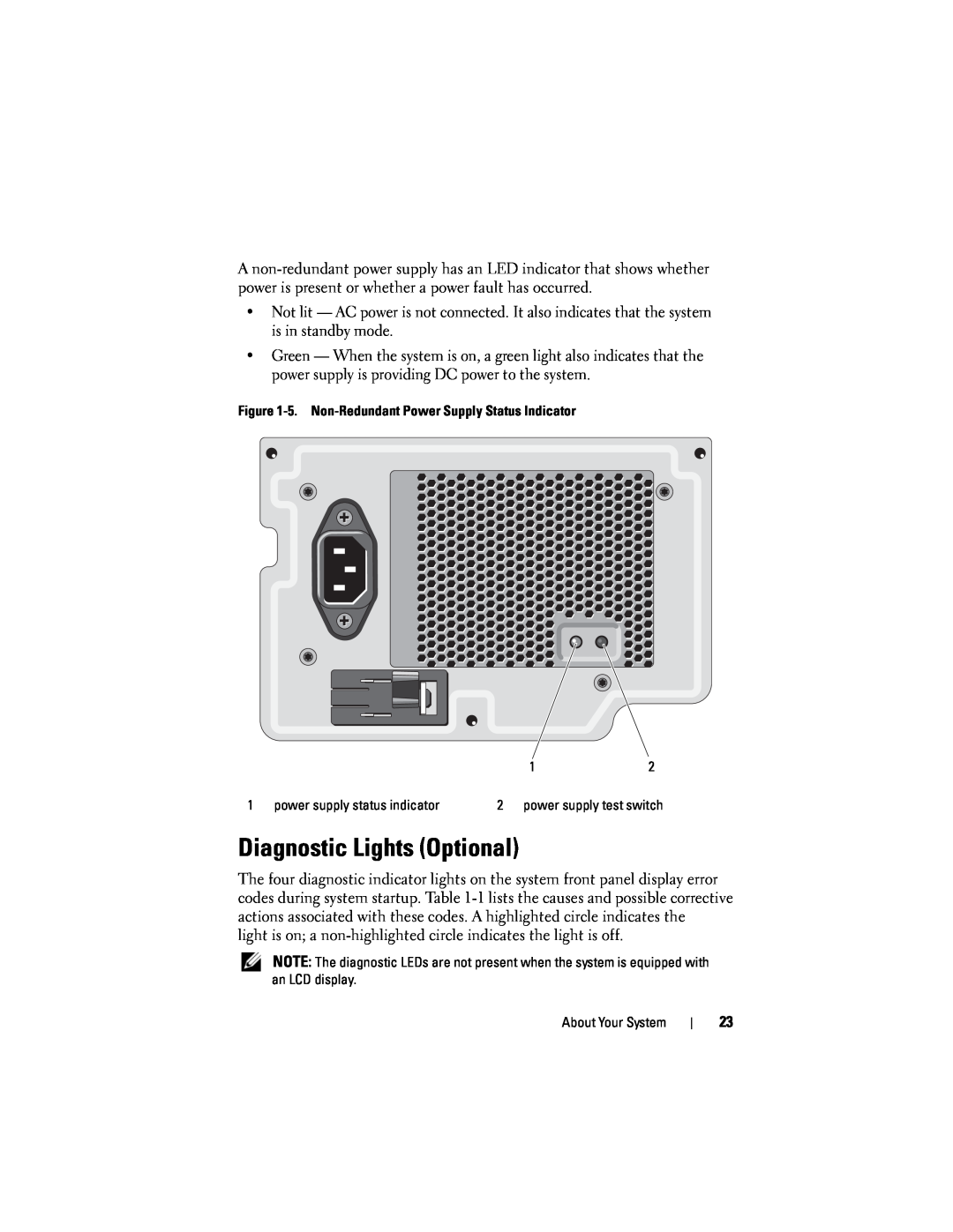 Dell T310 owner manual Diagnostic Lights Optional 