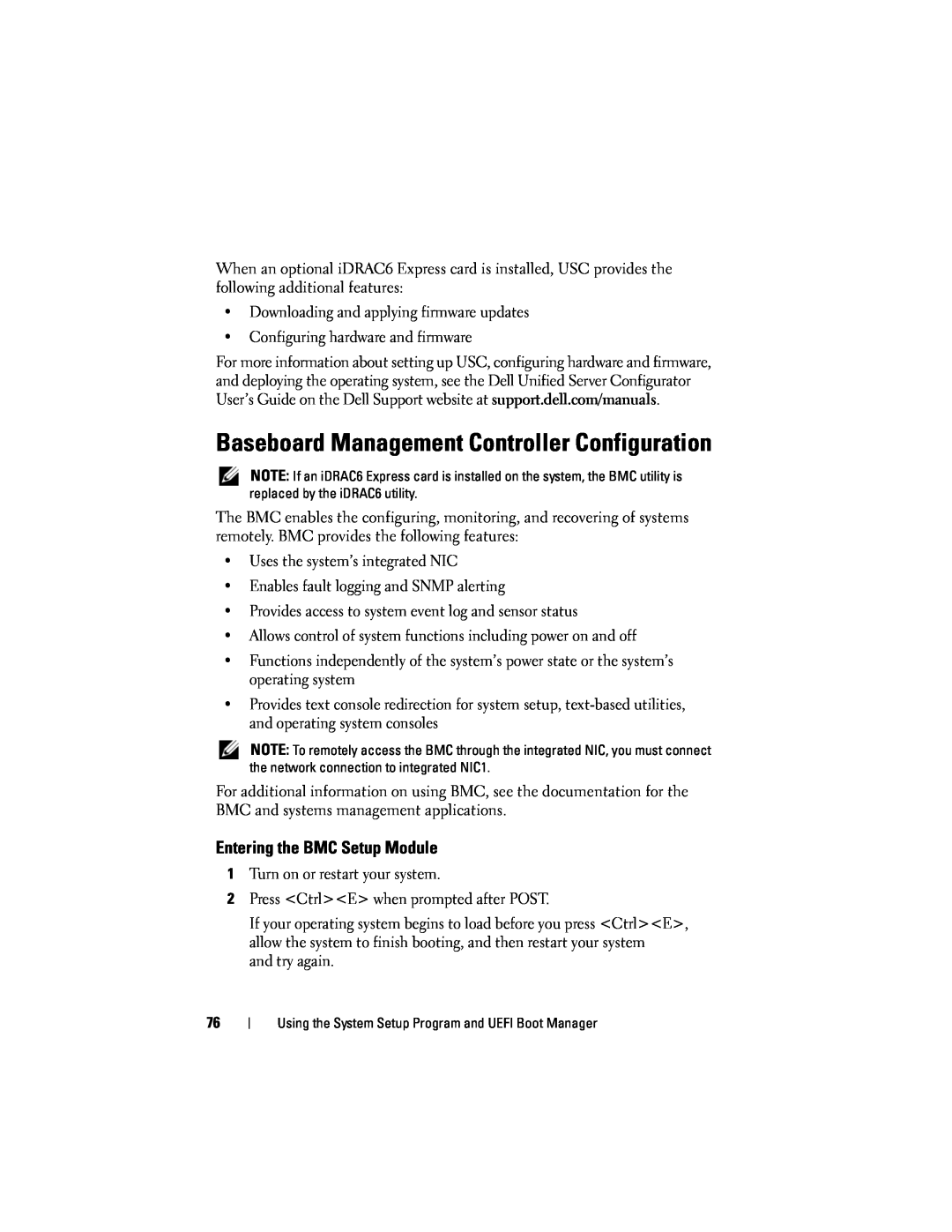 Dell T310 owner manual Baseboard Management Controller Configuration, Entering the BMC Setup Module 