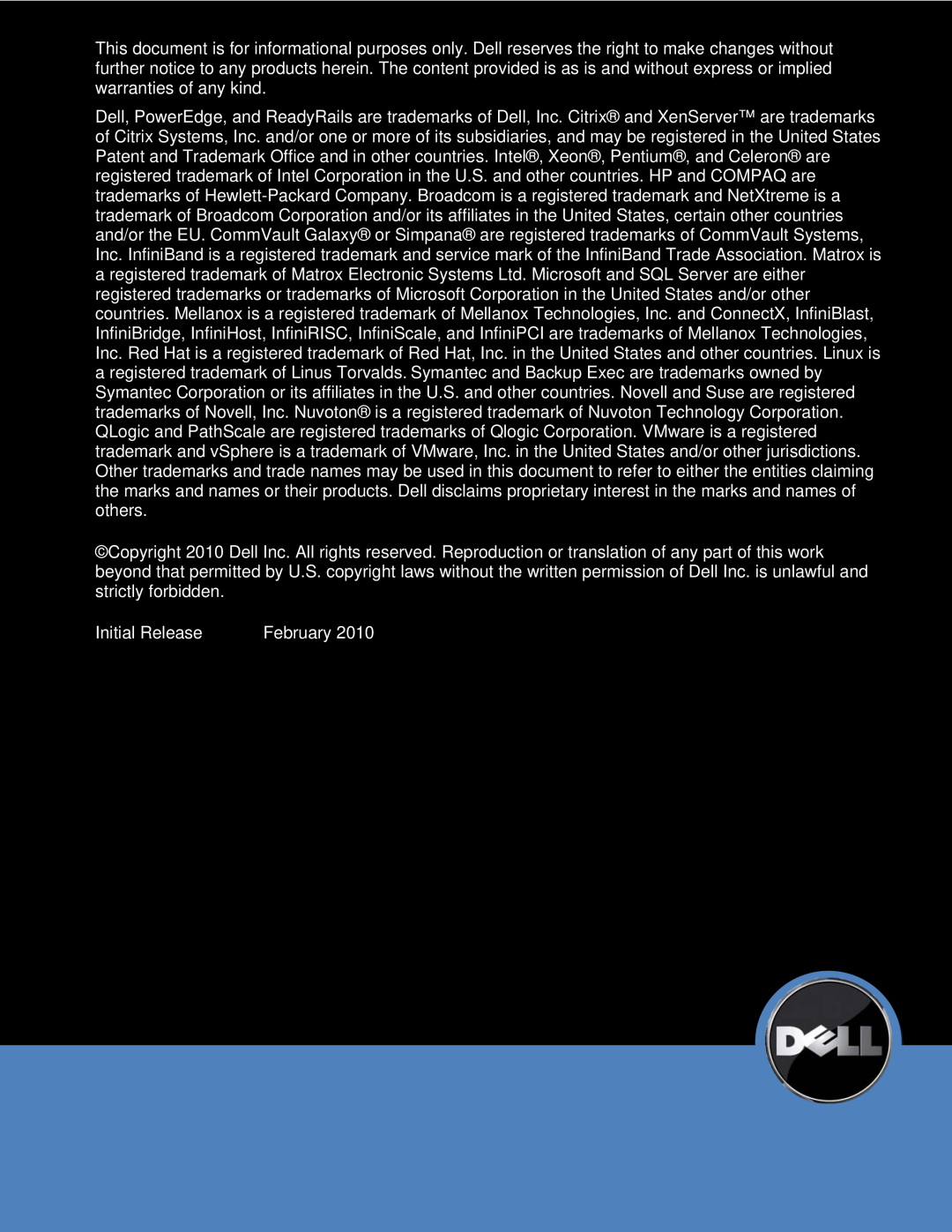 Dell T310 manual Initial Release, February 