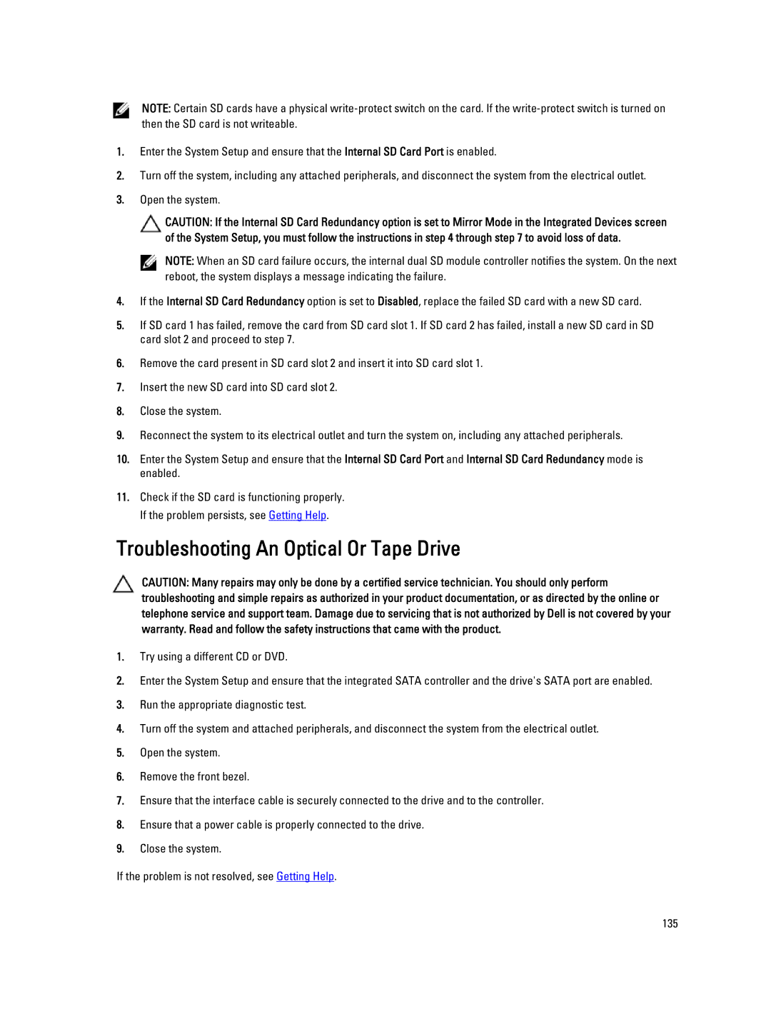 Dell T320 owner manual Troubleshooting An Optical Or Tape Drive 