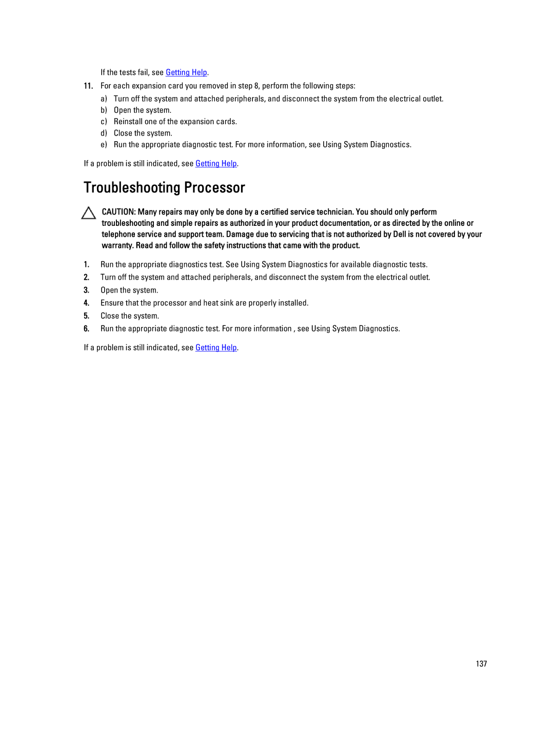 Dell T320 owner manual Troubleshooting Processor 