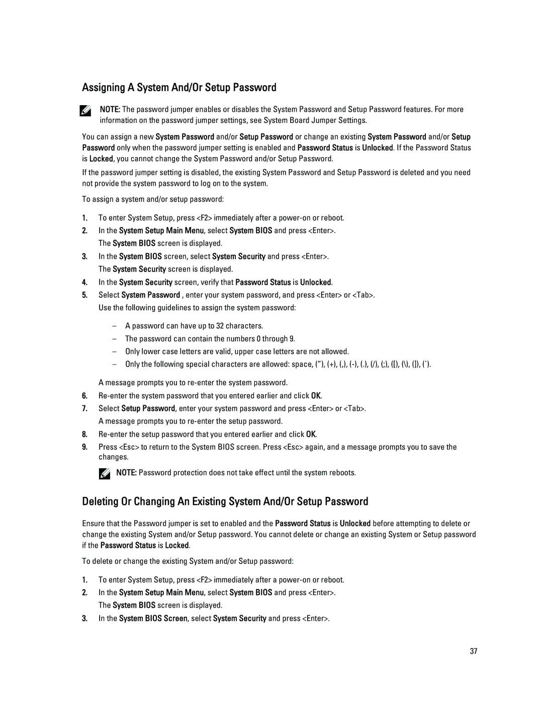 Dell T320 owner manual Assigning a System And/Or Setup Password 