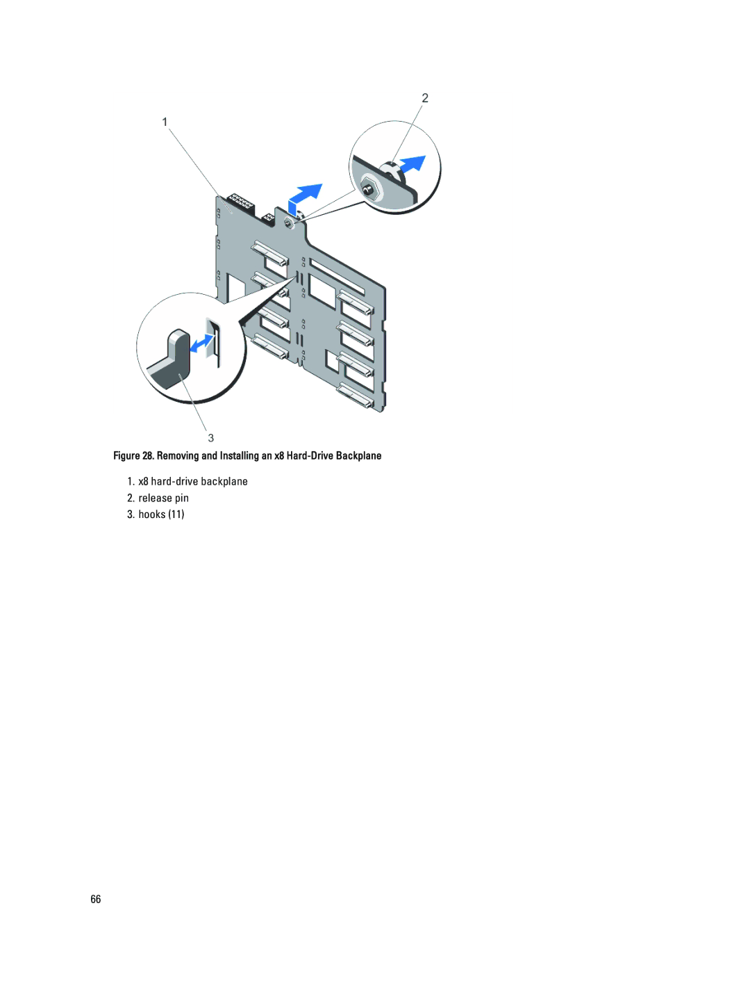 Dell T320 owner manual X8 hard-drive backplane Release pin Hooks 