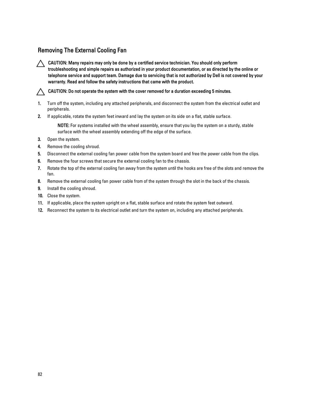 Dell T320 owner manual Removing The External Cooling Fan 