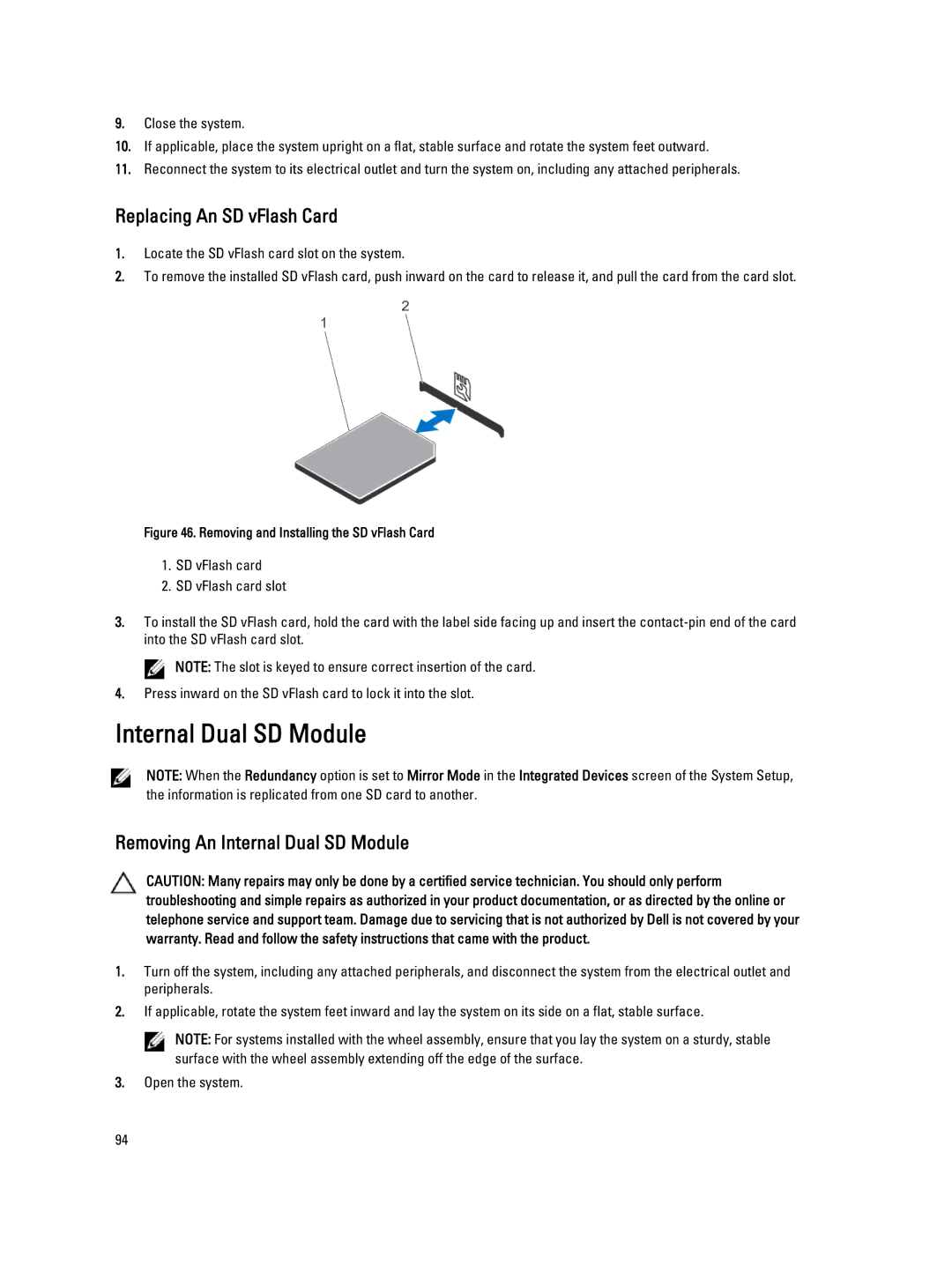 Dell T320 owner manual Replacing An SD vFlash Card, Removing An Internal Dual SD Module 