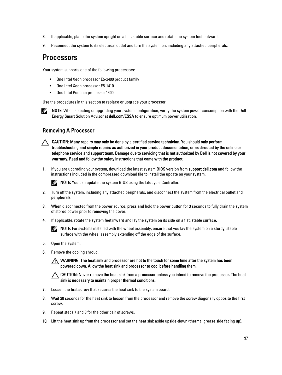 Dell T320 owner manual Processors, Removing a Processor 