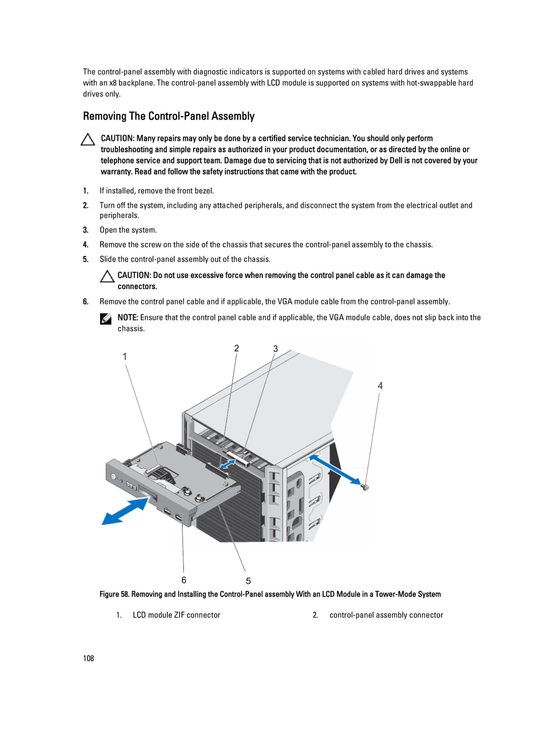 Dell T320 owner manual Removing The Control-Panel Assembly 