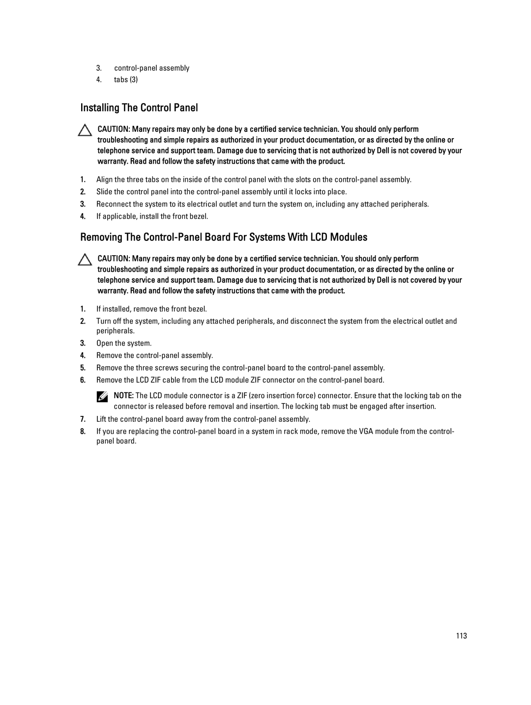 Dell T320 owner manual Installing The Control Panel 